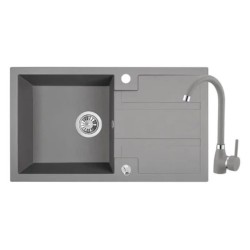 Laveo Barbados zlewozmywak granitowy 1-komorowy 440x760x194 szary syfon+korek+bateria U