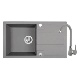 Laveo Barbados zlewozmywak granitowy 1-komorowy 440x760x194 szary syfon+korek+bateria U