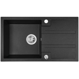 Laveo Barbados zlewozmywak granitowy 1 komorowy z ociekaczem 440x760x194 czarny + syfon + korek automatyczny