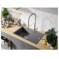 Laveo Megalo zlew granitowy 1 komorowy + ociekacz 500x780x185 szary + syfon + korek automatyczny