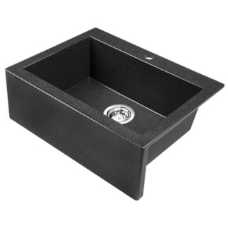 Laveo Komodo zlewozmywak granitowy 1-komorowy 490x580x220 czarny+syfon+korek klik klak