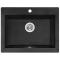 Laveo Komodo zlewozmywak granitowy 1-komorowy 490x580x220 czarny+syfon+korek klik klak