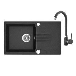 Laveo Celia zlewozmywak granitowy 1-komorowy + ociekacz 440x760x185 czarny syfon+korek+bateria U