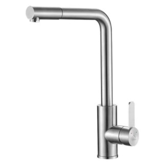 Laveo Bona bateria zlewozmywakowa stojąca z wyciąganą wylewką L jednouchwytowa wylewka: 218mm stal szczotkowana