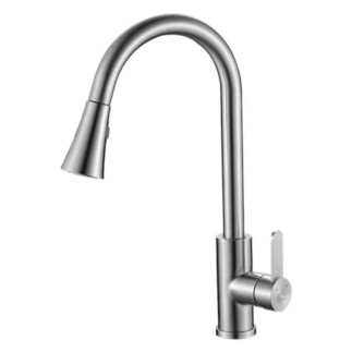 Laveo Bona bateria zlewozmywakowa stojąca z wyciąganą wylewką U jednouchwytowa wylewka: 223mm stal szczotkowana