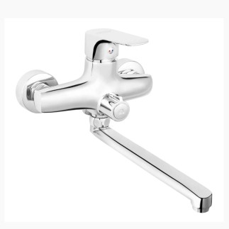 Ferro Tiga bateria umywalkowa ścienna przyłącze natrysku bez zestawu natryskowego wylewka 22 cm chrom