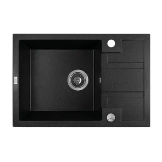 Laveo Barbados zlewozmywak granitowy 1 komorowy + ociekacz 440x650x215 czarny + syfon + korek