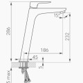 Ferro Vitto black gold Verdeline bateria nablatowa stojąca rys. tech.