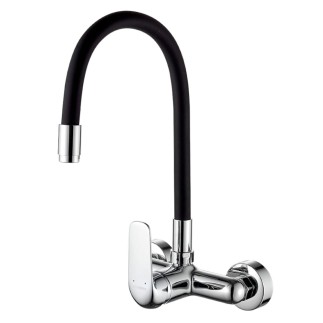 Kuchinox Elza bateria zlewozmywakowa ścienna z elastyczną wylewką chrom/czarny