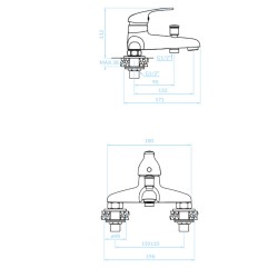 Kuchinox Wannowa bateria wannowa stojąca chrom-rysunek techniczny