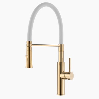 Kuchinox Shire bateria zlewozmywakowa stojąca z wylewką U białe/złote