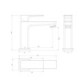 Omnires Parma bateria umywalkowa czarny mat - rysunek techniczny