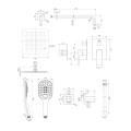 Omnires Parma kompletny system podtynkowy chrom - rysunek techniczny