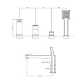 Omnires Parma bateria wannowa 4-otworowa czarny mat - rysunek techniczny