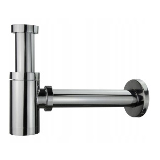 Tycner Syfon ozdobny metalowy do umywalki butelkowy niski bez spustu chrom