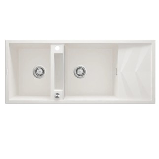 Deante Magnetic zlewozmywak granitowy magnetyczny 2-komorowy z ociekaczem 116x50 alabaster