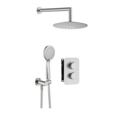 Deante Box zestaw podtynkowy natryskowy okrągły z boxem termostatycznym stal szczotkowana