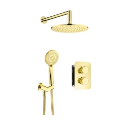 Deante Box zestaw podtynkowy natryskowy okrągły z boxem termostatycznym gold