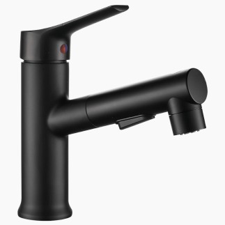 Kuchinox Fonte bateria umywalkowa stojąca z wyciąganą wylewką korkiem klik-klak czarna