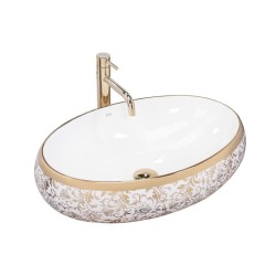 Rea Meryl umywalka nablatowa biało-złota  600x405x145 mm