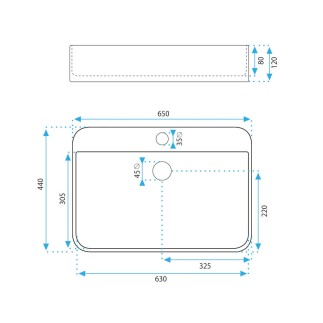 Rea Verona umywalka nablatowa z otworem na baterię 65x44x12cm