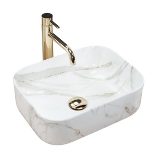 Rea Demi Mini Shiny Ajax umywalka nablatowa biały marmur 405x310x140 mm
