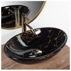 Rea Pamela black marble shiny umywalka nablatowa czarno-złota 530x330x150 mm
