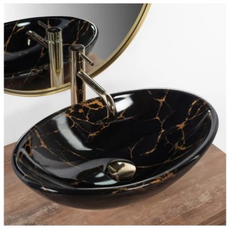 Rea Pamela black marble shiny umywalka nablatowa czarno-złota 530x330x150 mm