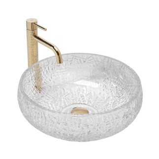 Rea Ice Transparent szklana umywalka nablatowa okrągła 420x420x160 mm